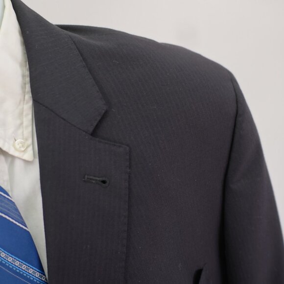 Jos A Bank Signature Gold Tailored Fit Black Wool Herringbone 44R Suit Jacket 2 - Picture 2 of 13